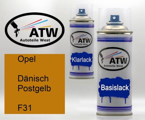 Opel, Dänisch Postgelb, F31: 400ml Sprühdose + 400ml Klarlack - Set, von ATW Autoteile West.